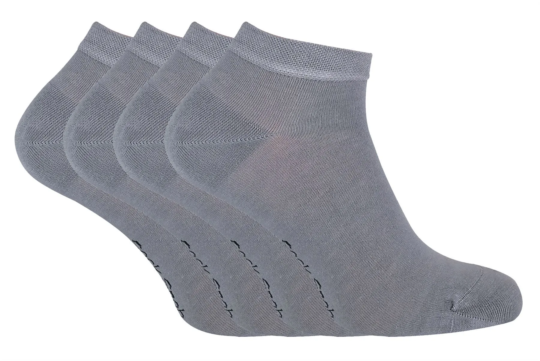 4 PAIRS Mens Bamboo Trainer Socks - TR1 (7-11 UK / Grey)