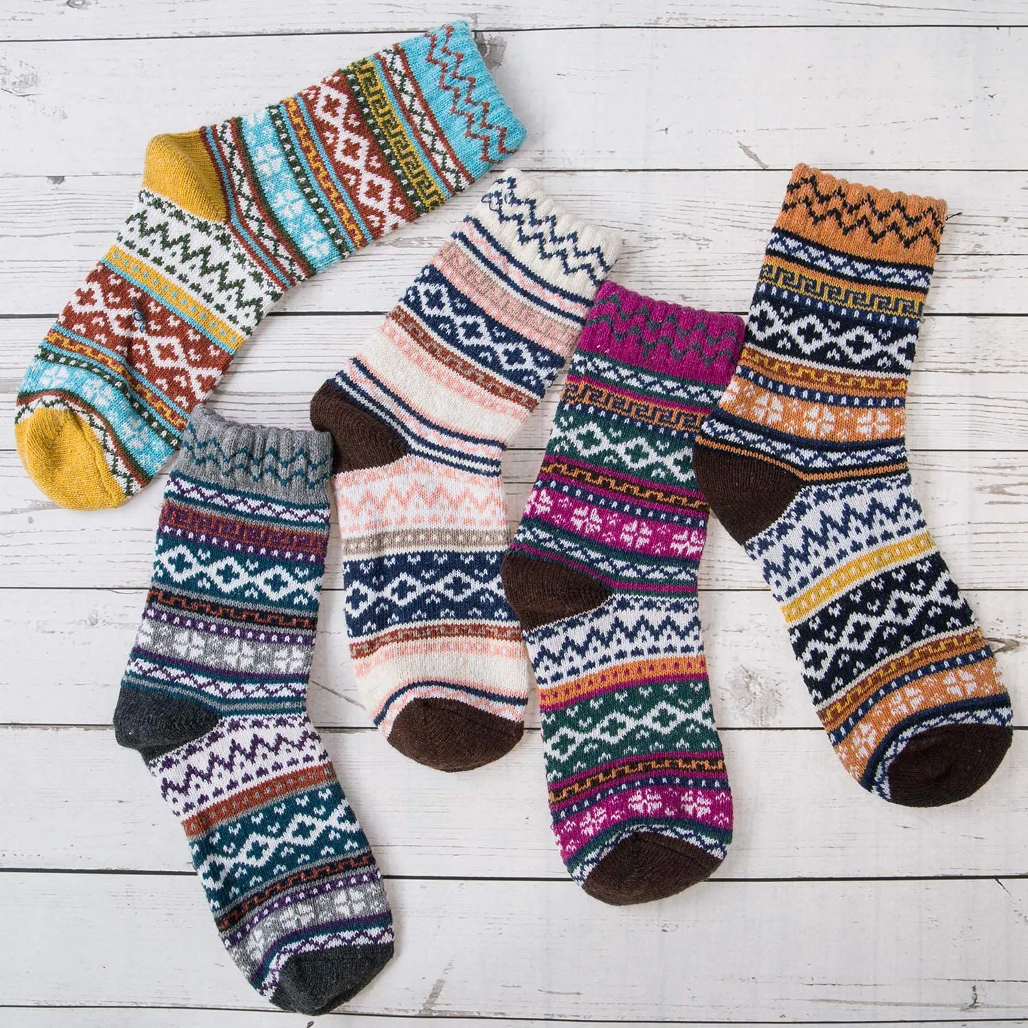 5 Pairs Women's Winter Warm Knit Wool Casual Crew Socks