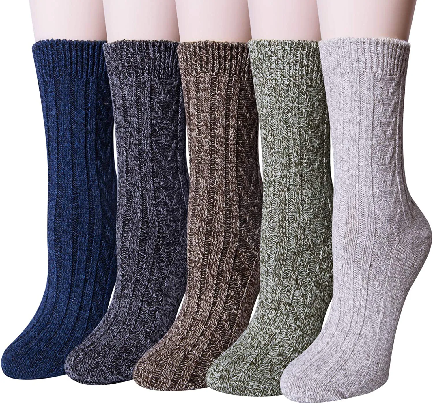 5 Pairs Women's Winter Warm Knit Wool Casual Crew Socks