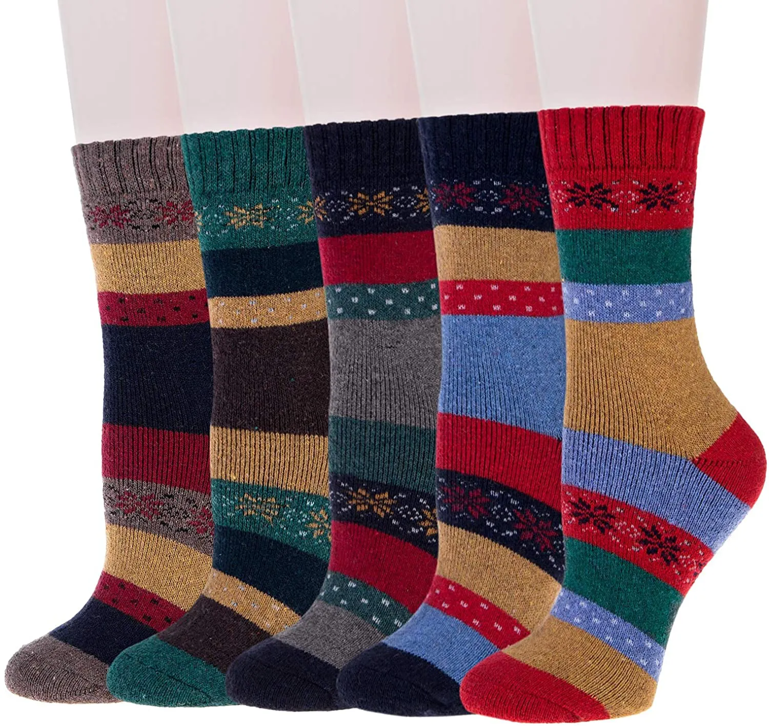 5 Pairs Women's Winter Warm Knit Wool Casual Crew Socks