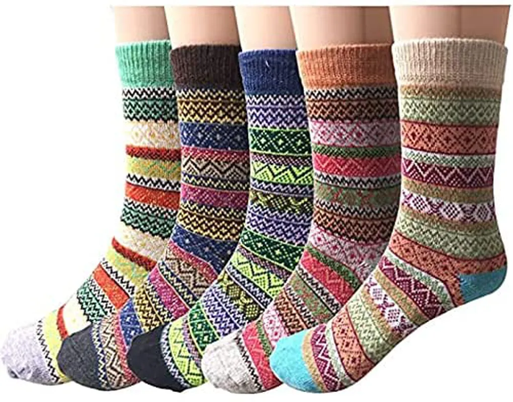 5 Pairs Women's Winter Warm Knit Wool Casual Crew Socks