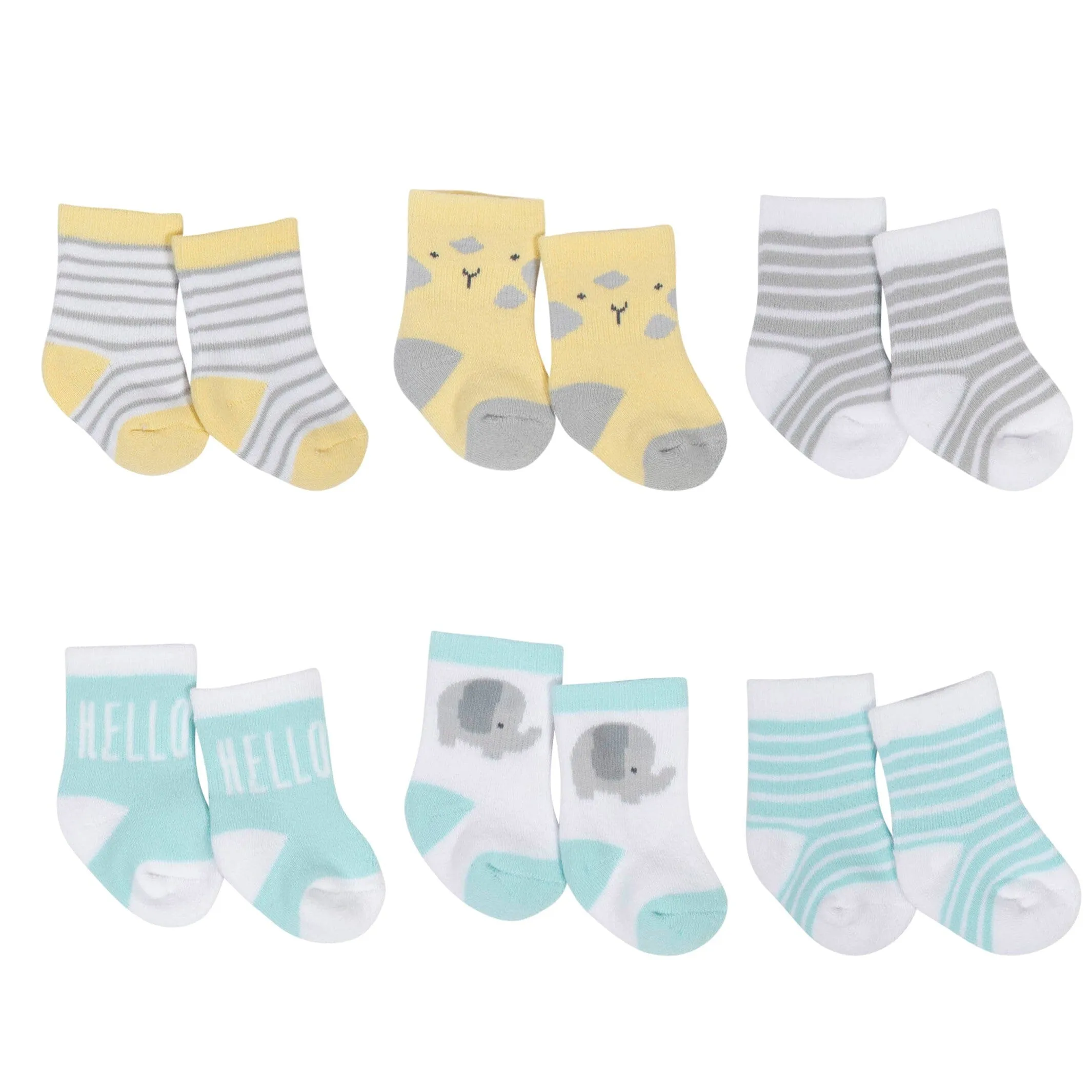 6-Pack Baby Neutral Animal Wiggle Proof® Terry Crew Socks