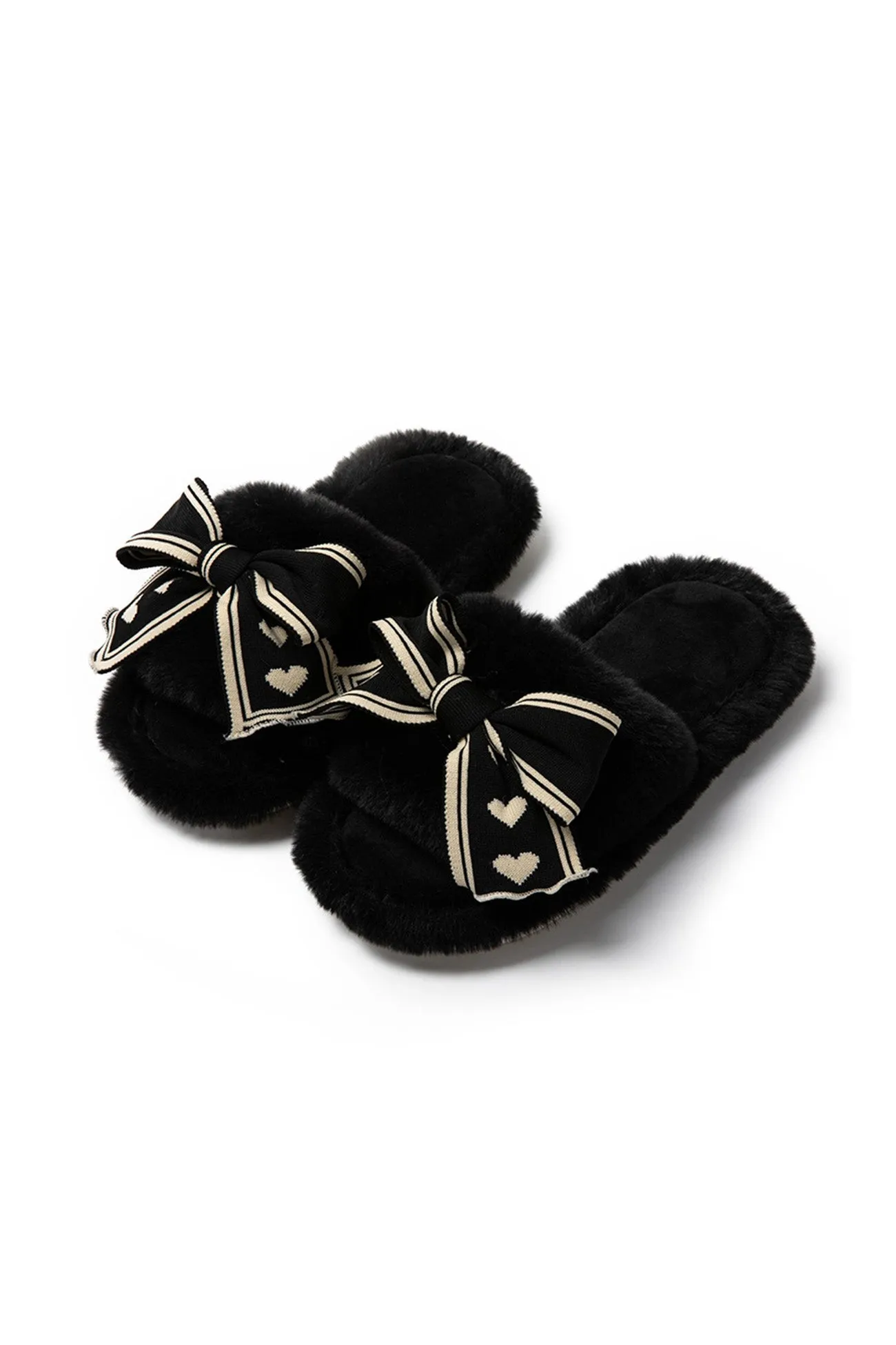 Amozae-Bow Heart Slip-on Fuzzy Slippers