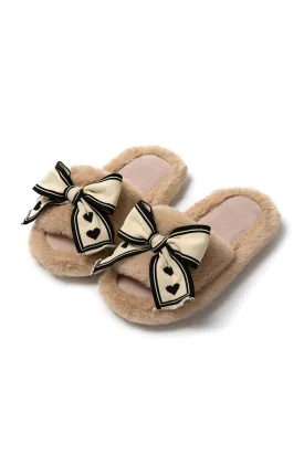 Amozae-Bow Heart Slip-on Fuzzy Slippers