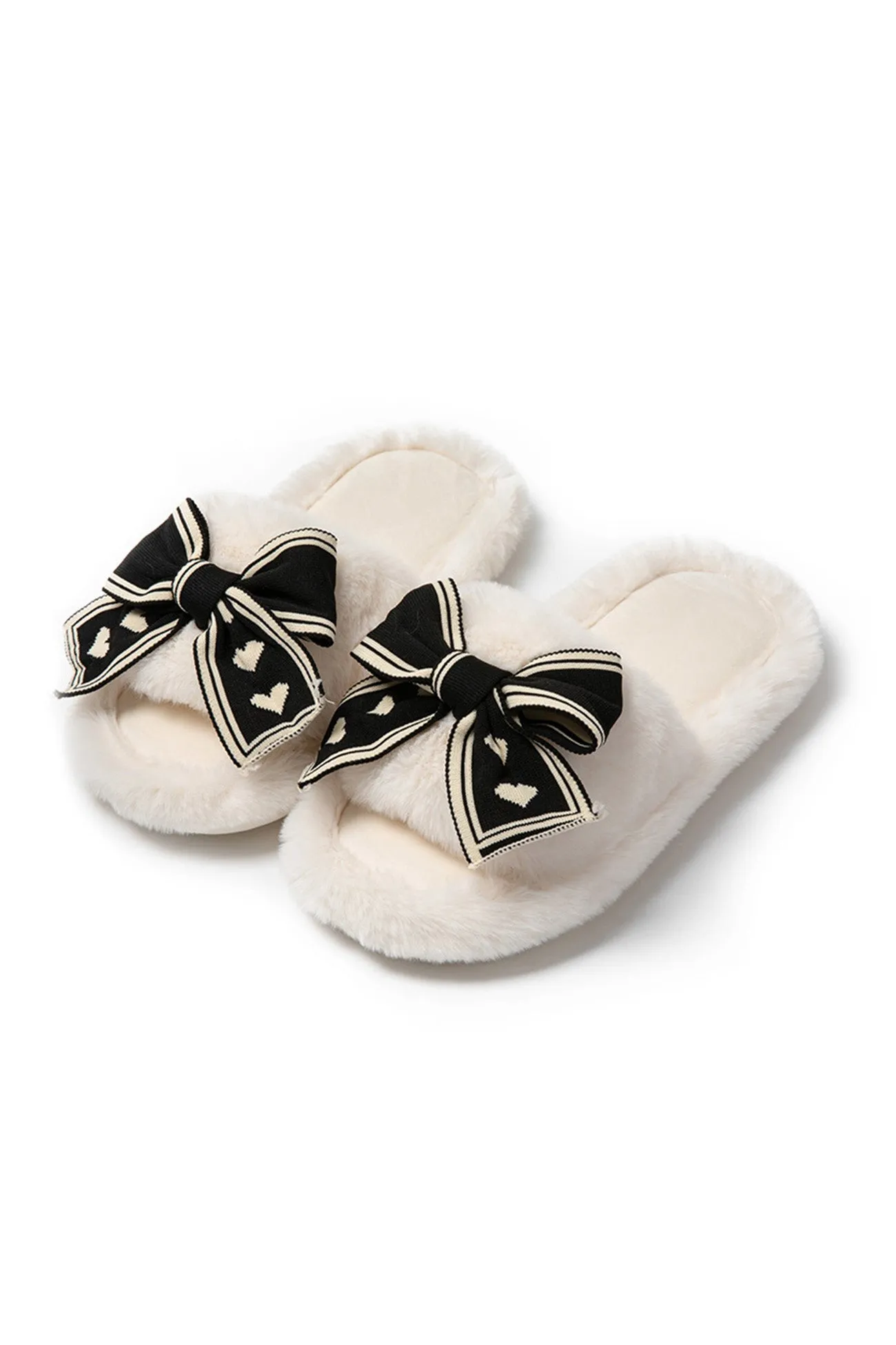 Amozae-Bow Heart Slip-on Fuzzy Slippers