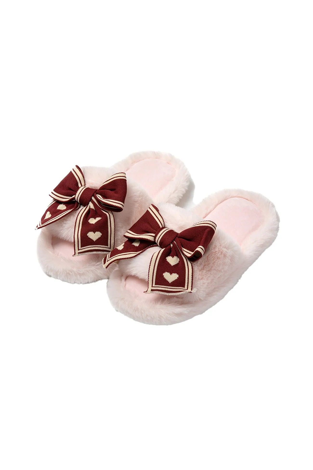 Amozae-Bow Heart Slip-on Fuzzy Slippers