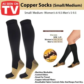 As Seen On TV Copper-Infused Socks - Black, Small/Medium for Foot Relief