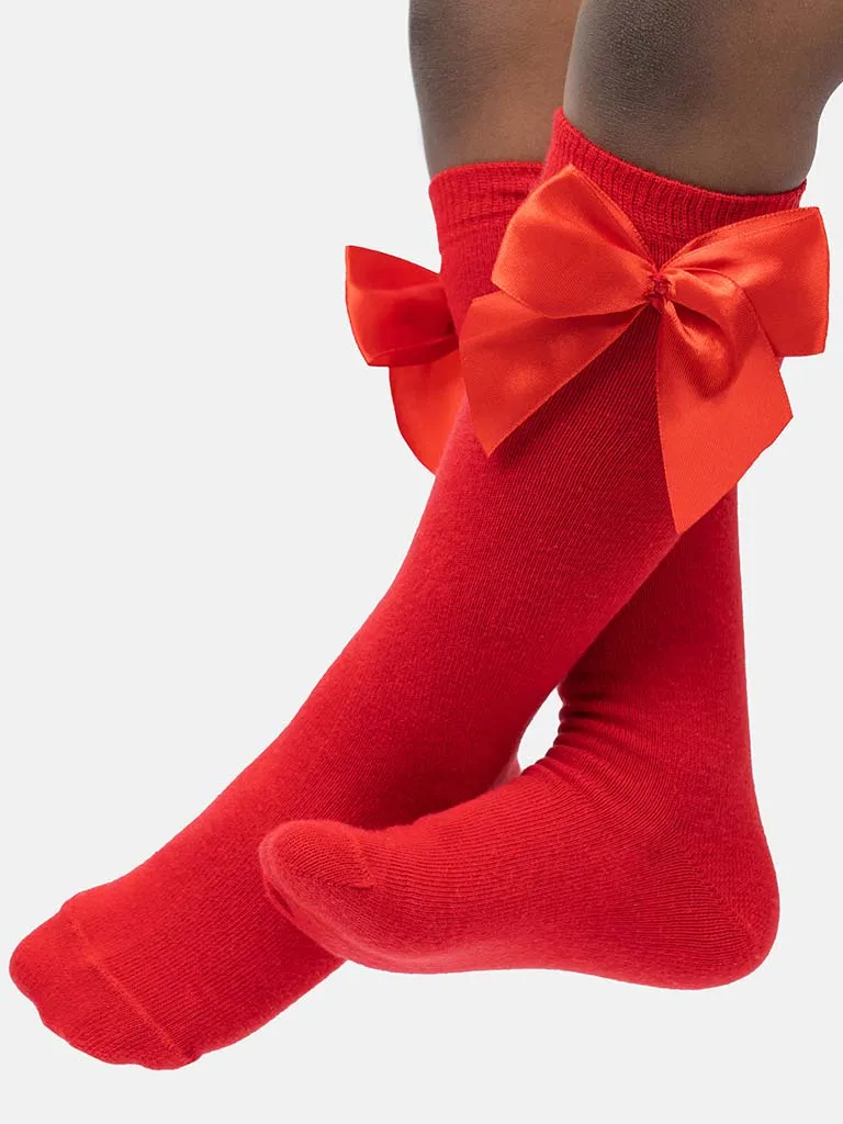 Baby Girl Vibrant Big Satin Bow Knee Socks-Red