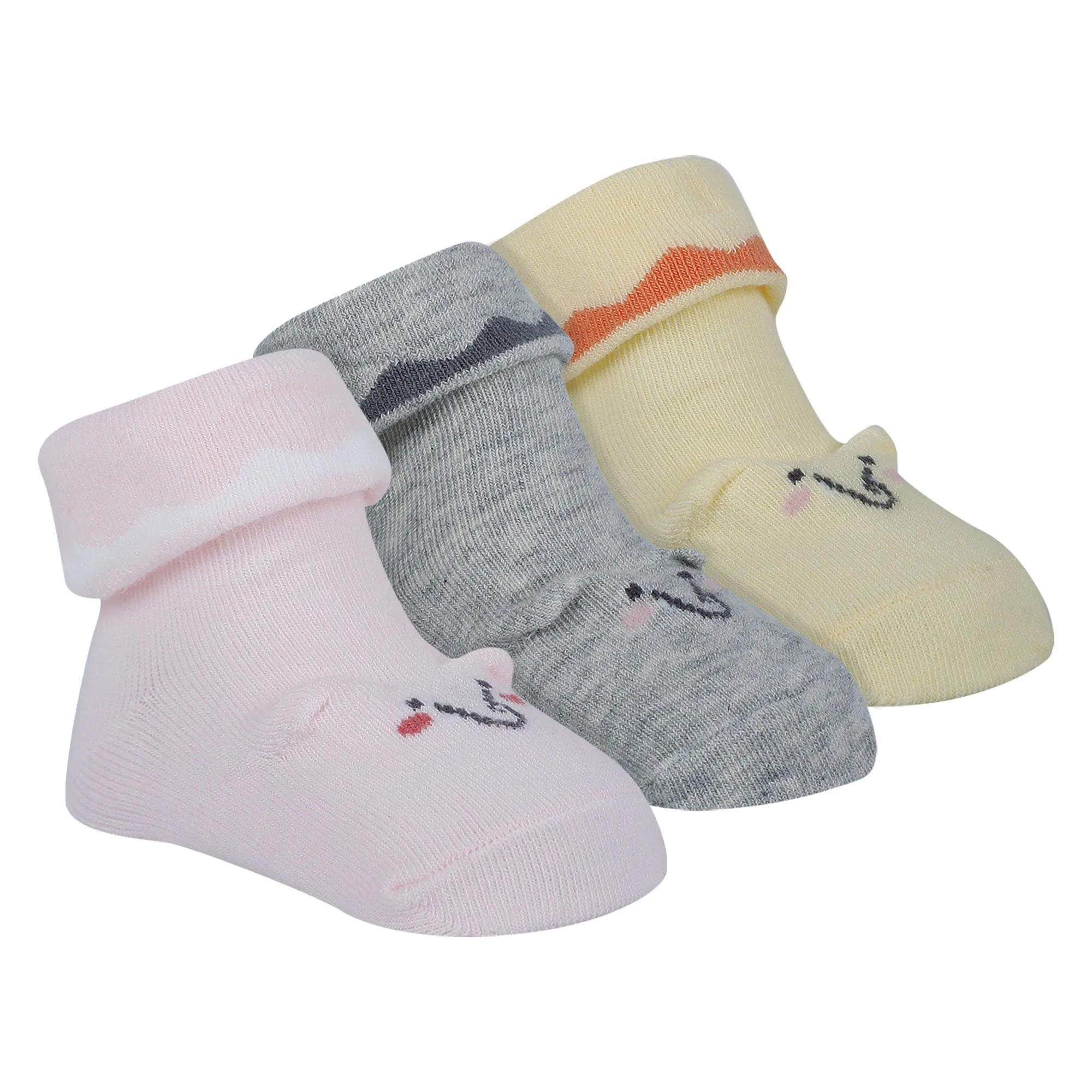 Baby Moo 3D Elephant Anti-Skid Socks Booties Pack of 3 - Pink, Multicolour