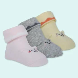 Baby Moo 3D Elephant Anti-Skid Socks Booties Pack of 3 - Pink, Multicolour