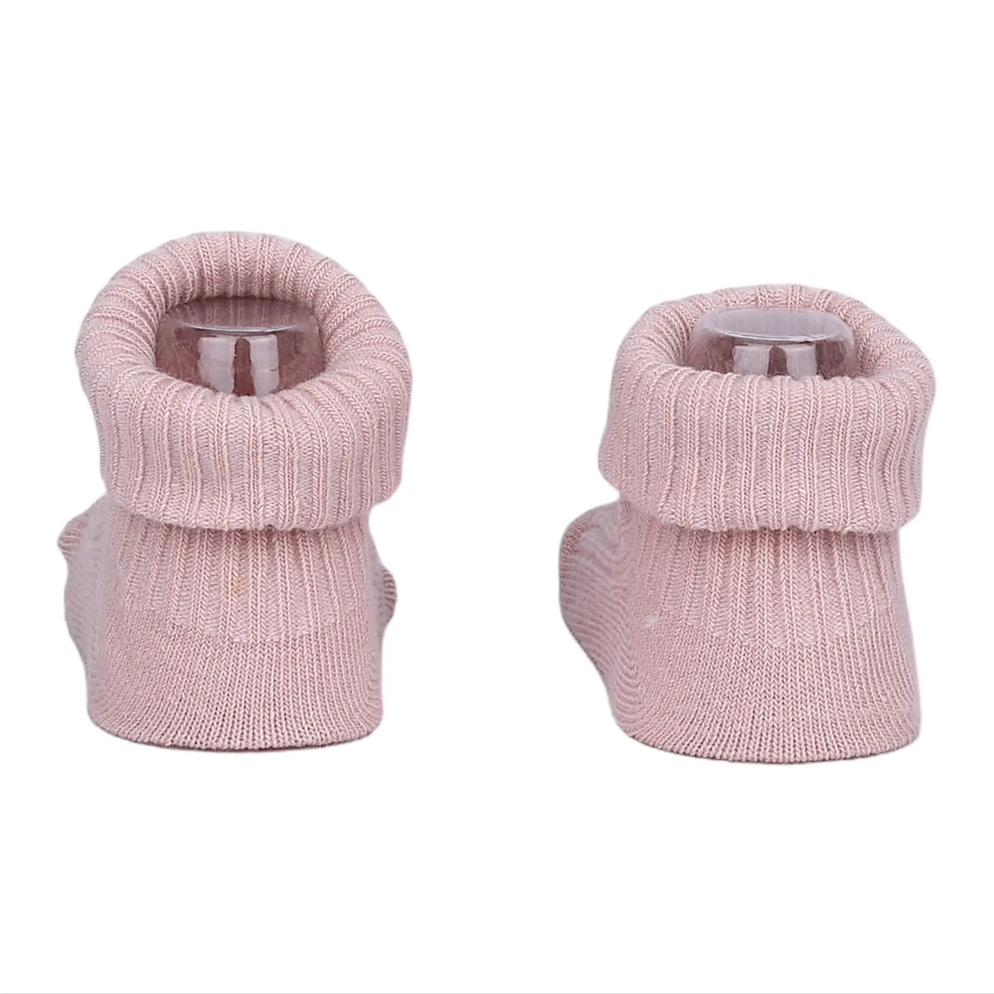 Baby Moo Bunny And Fox 3D Rattle Anti-Skid Socks Booties Pack of 2 - Peach, Rose Gold