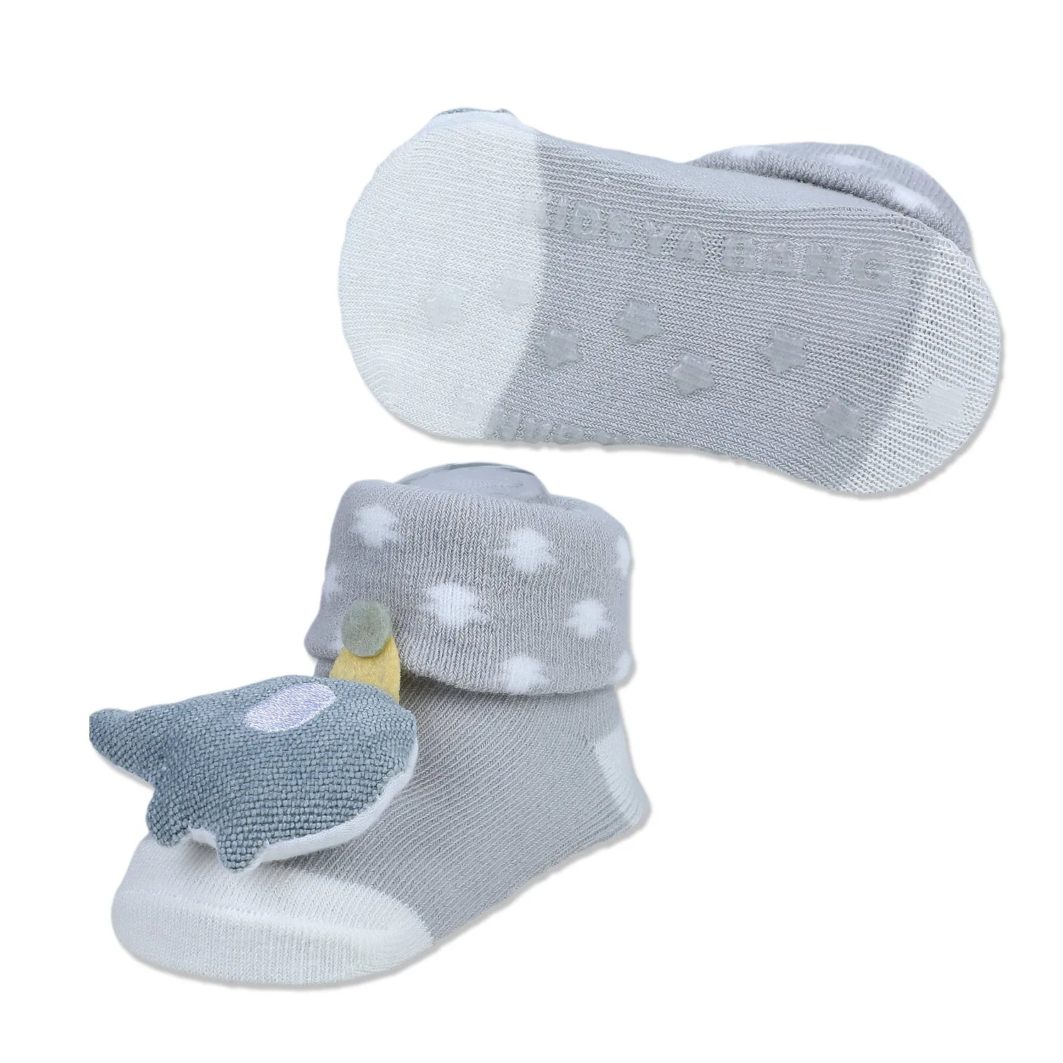 Baby Moo Elephant Explorer Cotton Anti-Skid 3D Socks - Grey