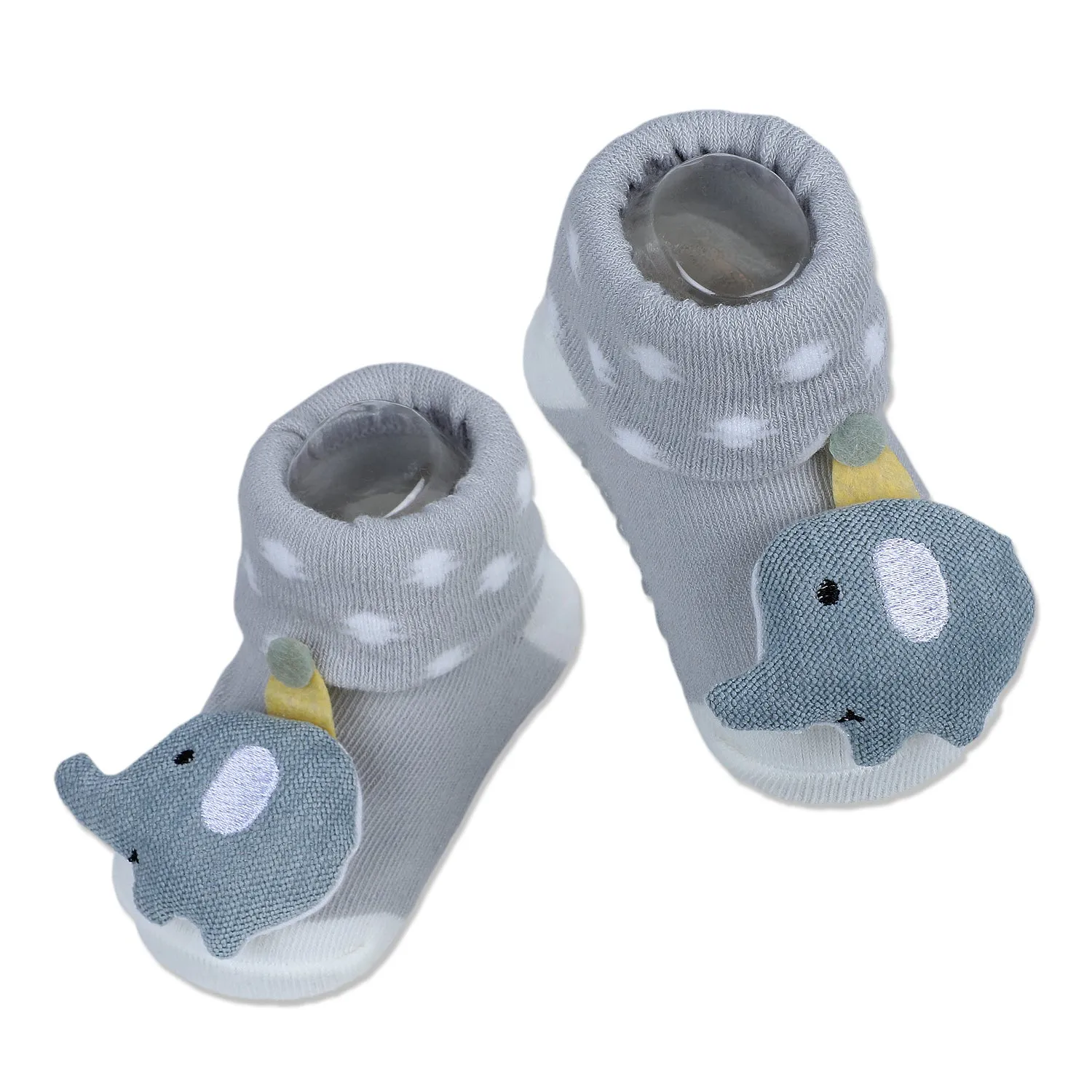 Baby Moo Elephant Explorer Cotton Anti-Skid 3D Socks - Grey