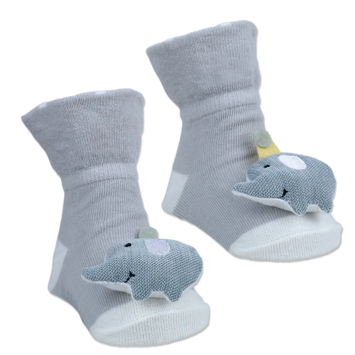 Baby Moo Elephant Explorer Cotton Anti-Skid 3D Socks - Grey