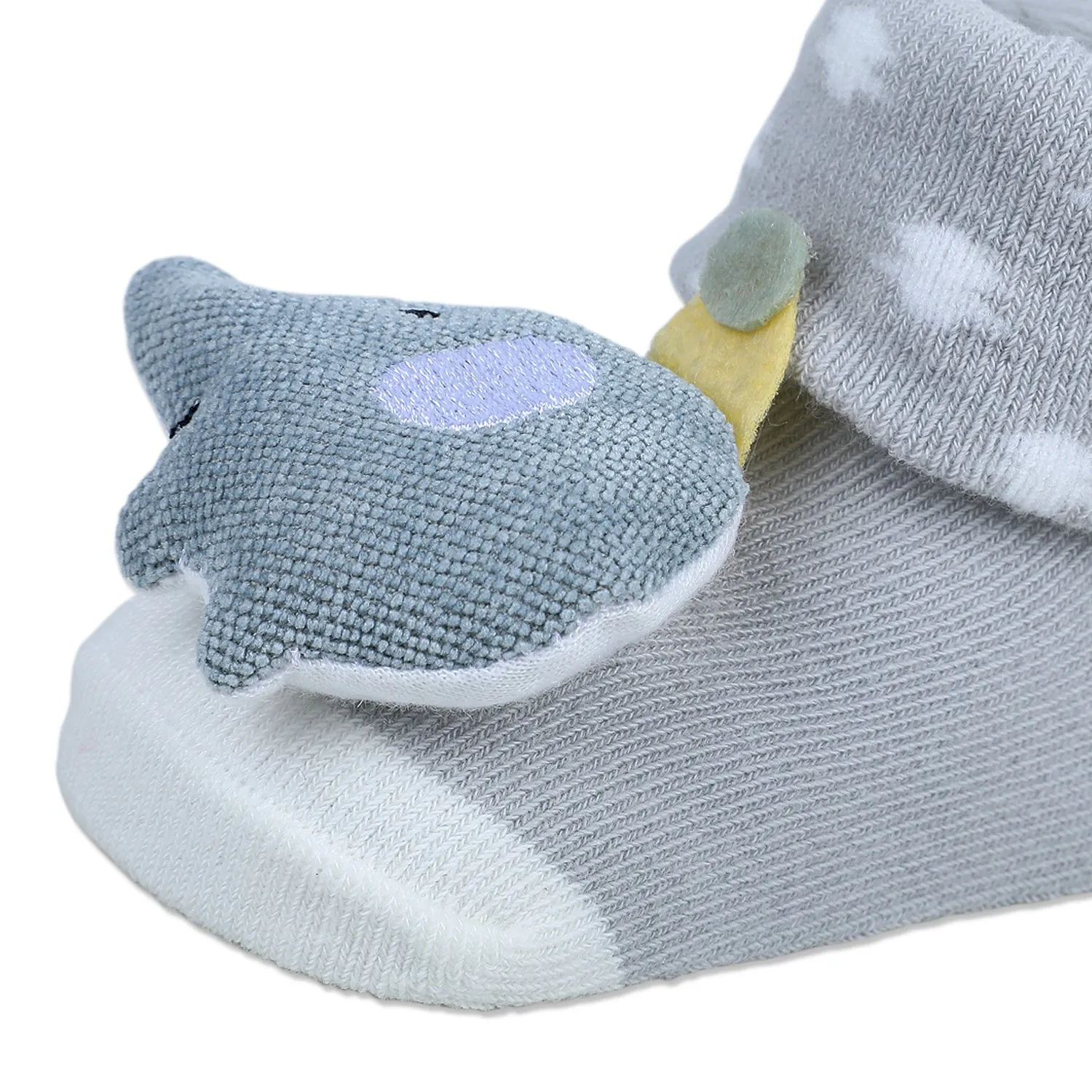 Baby Moo Elephant Explorer Cotton Anti-Skid 3D Socks - Grey