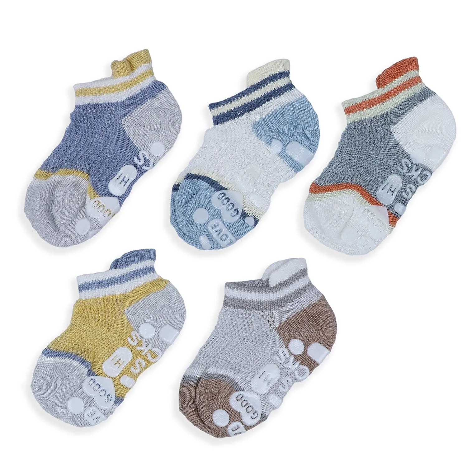 Baby Moo Fun Prints Anti-Skid Adorable 5 Pack Socks - Multicolour