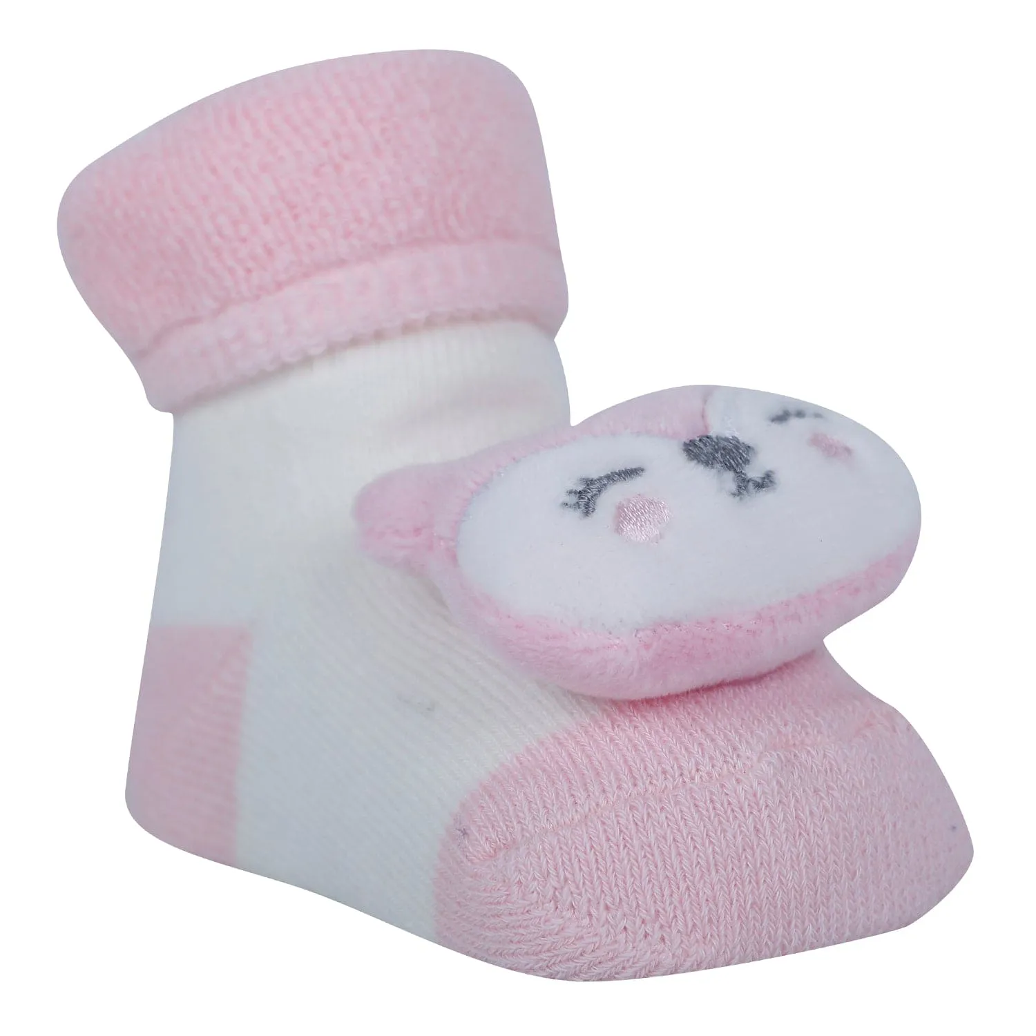 Baby Moo Kitty 3D Rattle Anti-Skid Socks Booties Pack of 6 - Pink