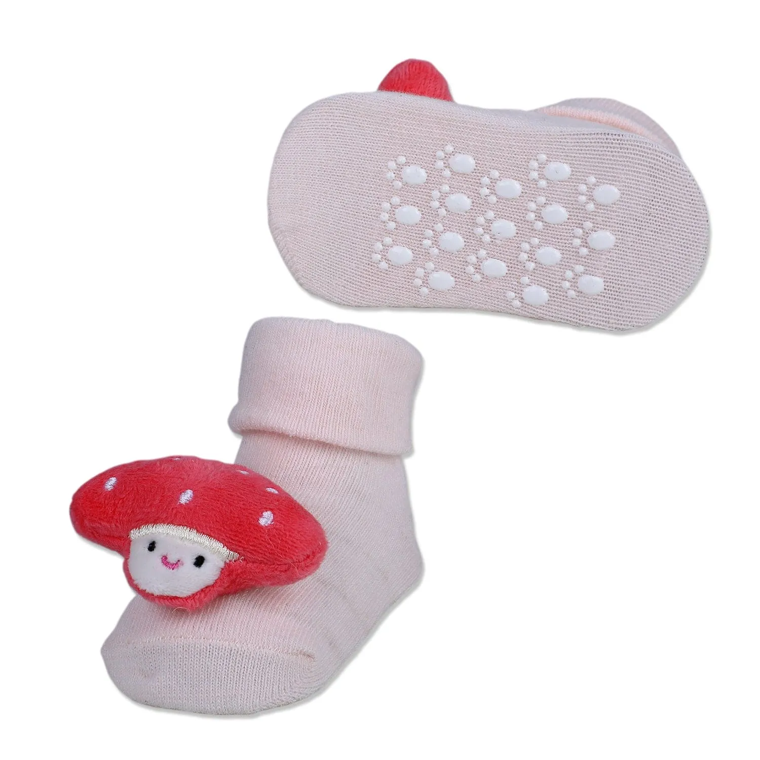 Baby Moo Mushroom Cotton Anti-Skid 3D Socks - Pink