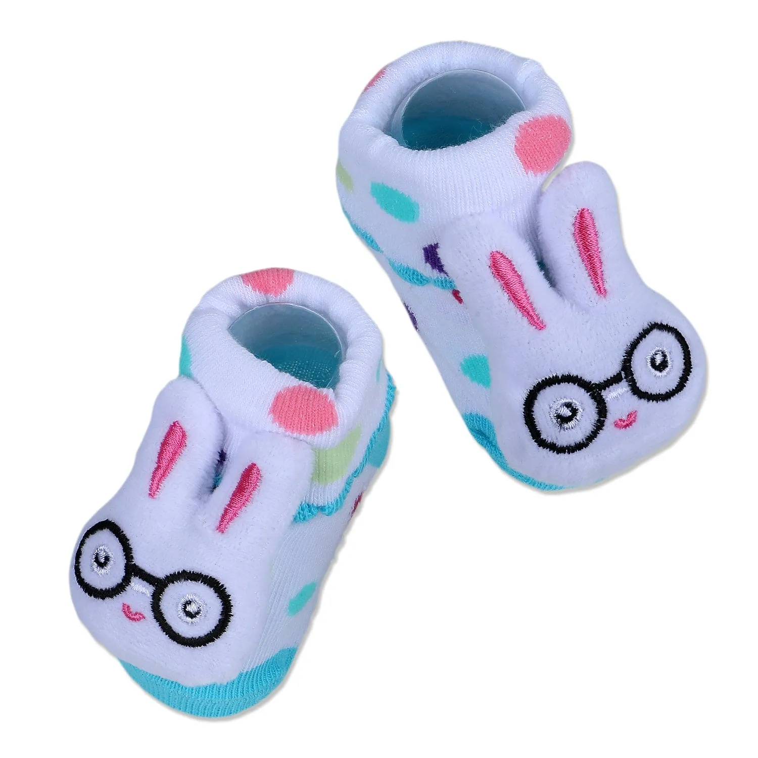 Baby Moo Nerdy Bunny Cotton Anti-Skid 3D Socks - White