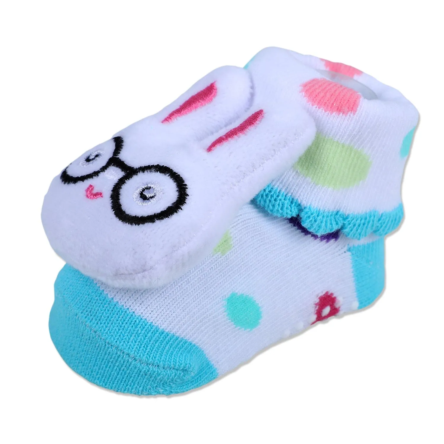 Baby Moo Nerdy Bunny Cotton Anti-Skid 3D Socks - White