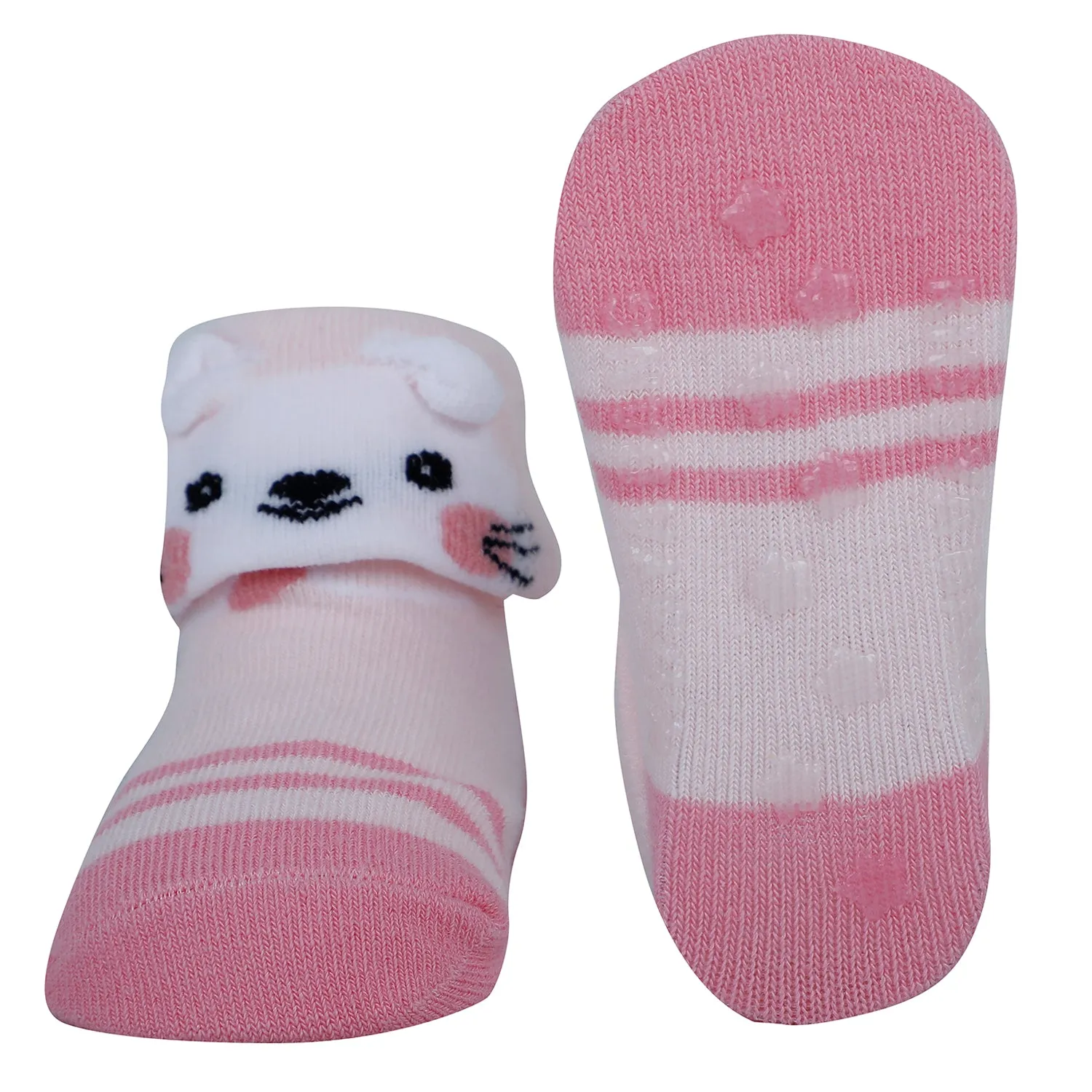 Baby Moo Puppies 3D Rattle Anti-Skid Socks Booties Pack of 6 - Pink