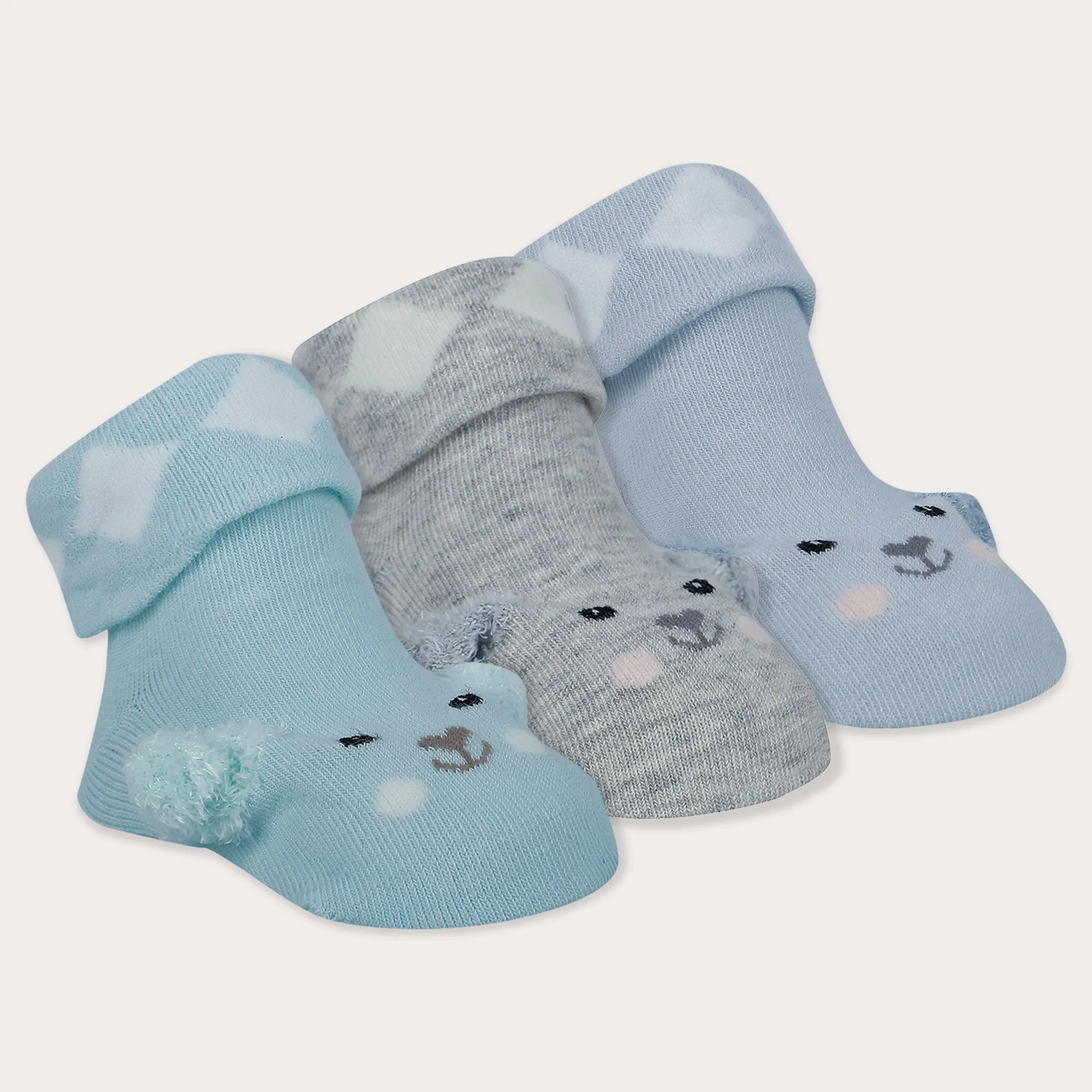 Baby Moo Puppy 3D Anti-Skid Socks Booties Pack of 3 - Grey