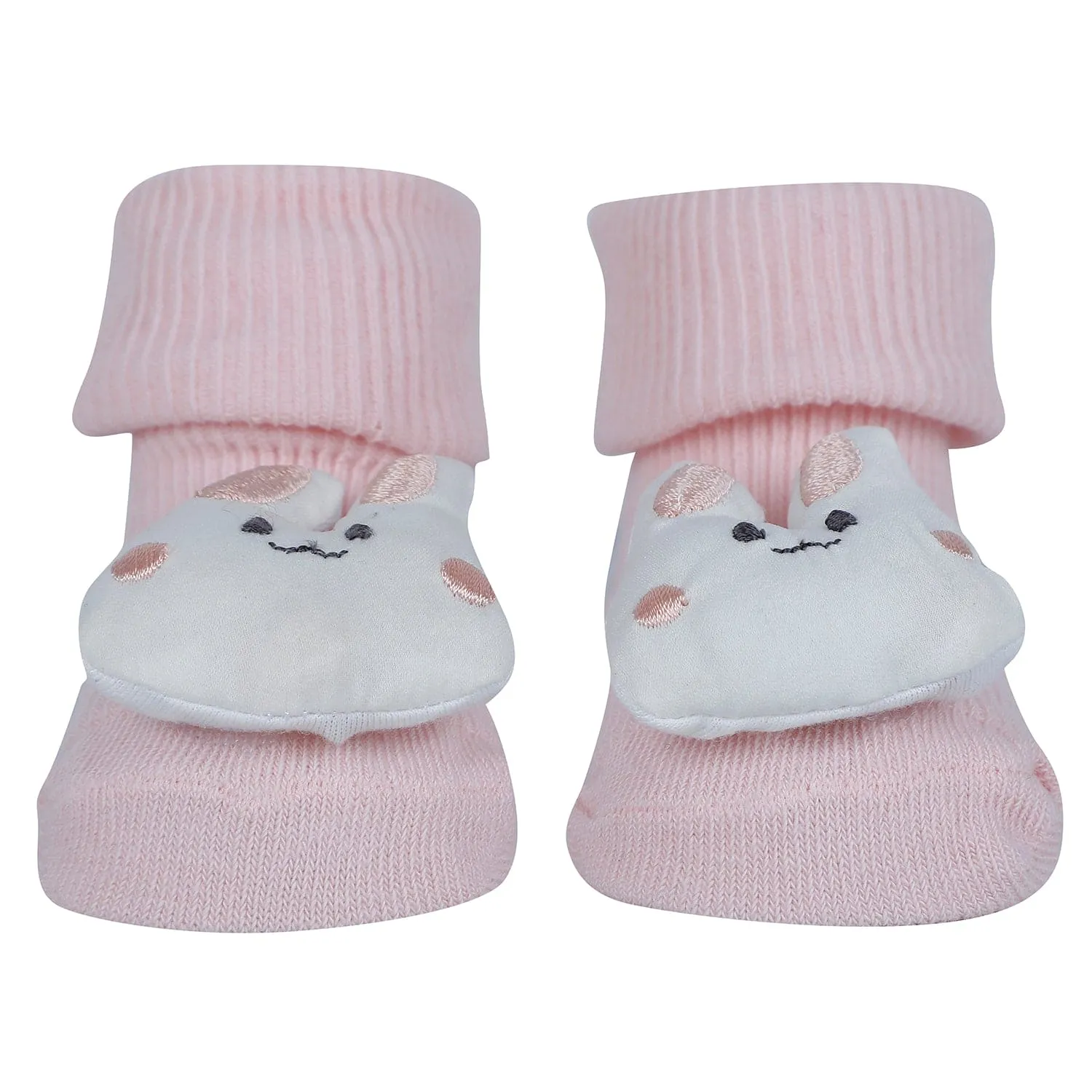 Baby Moo Unicorn 3D Rattle Anti-Skid Socks Booties Pack of 3 - Pink