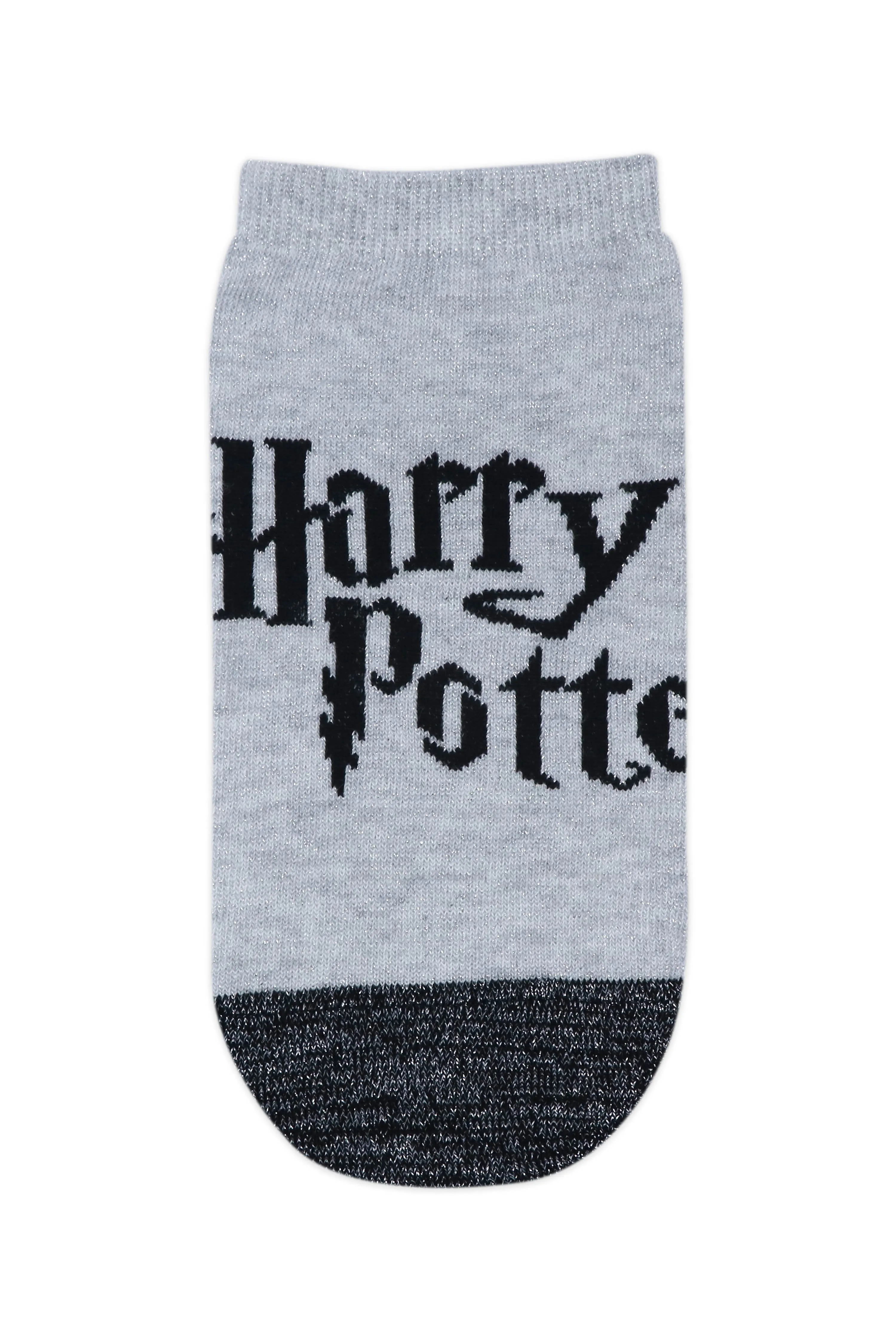 Balenzia x Harry Potter Harry Potter Logo & Hogwarts Castle Silver Lurex Socks for Women (Pack of 2 Pairs/1U)- Silver