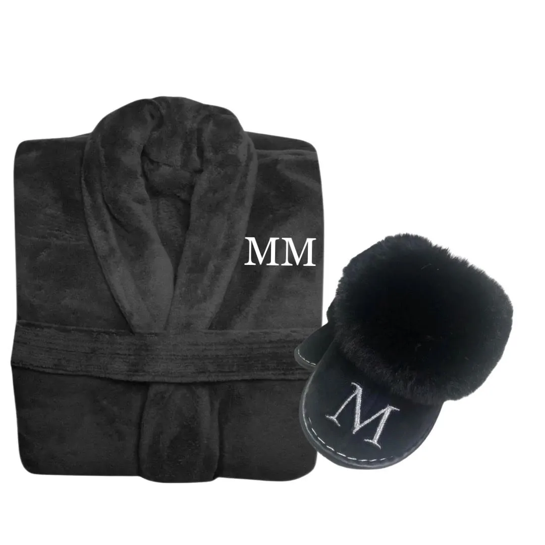 Black Customized Matching Robe and Slipper Sets