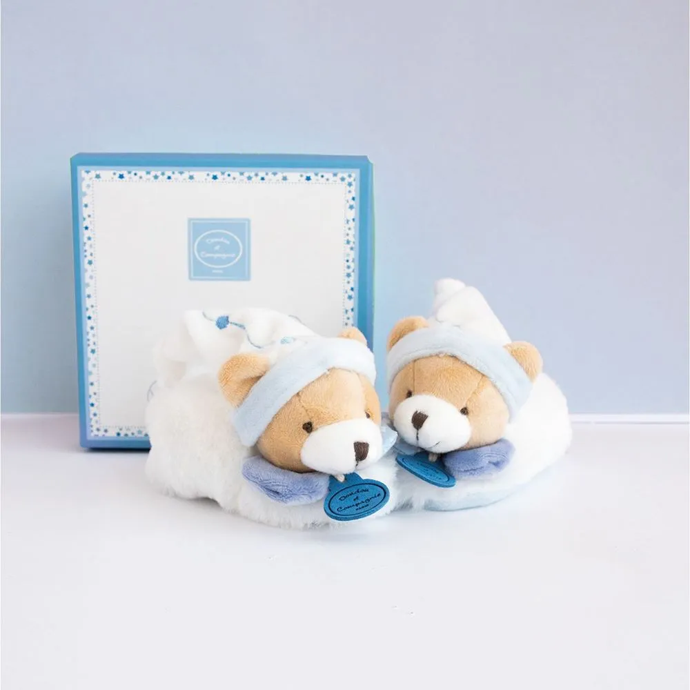 Blue Bear Baby Booties With Rattle