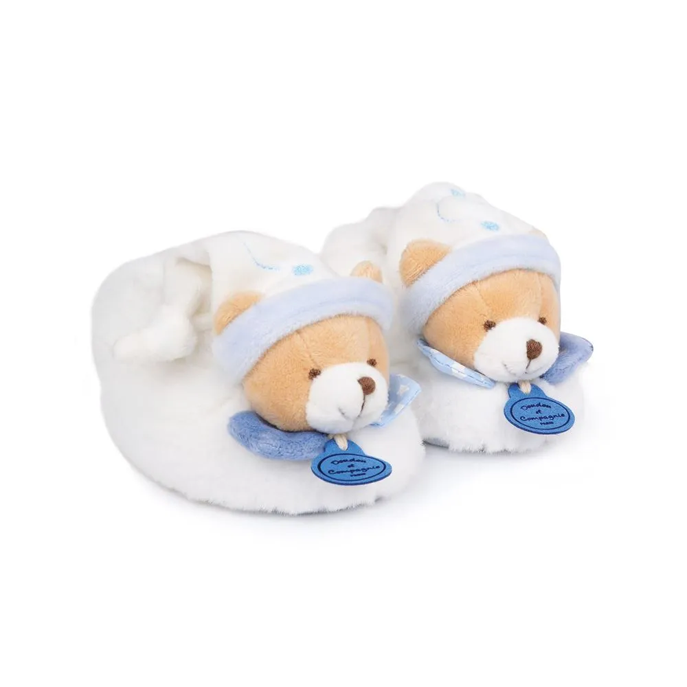 Blue Bear Baby Booties With Rattle