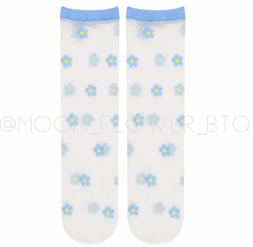 Blue Trendy Summer Floral Mesh Daisy Flower Socks