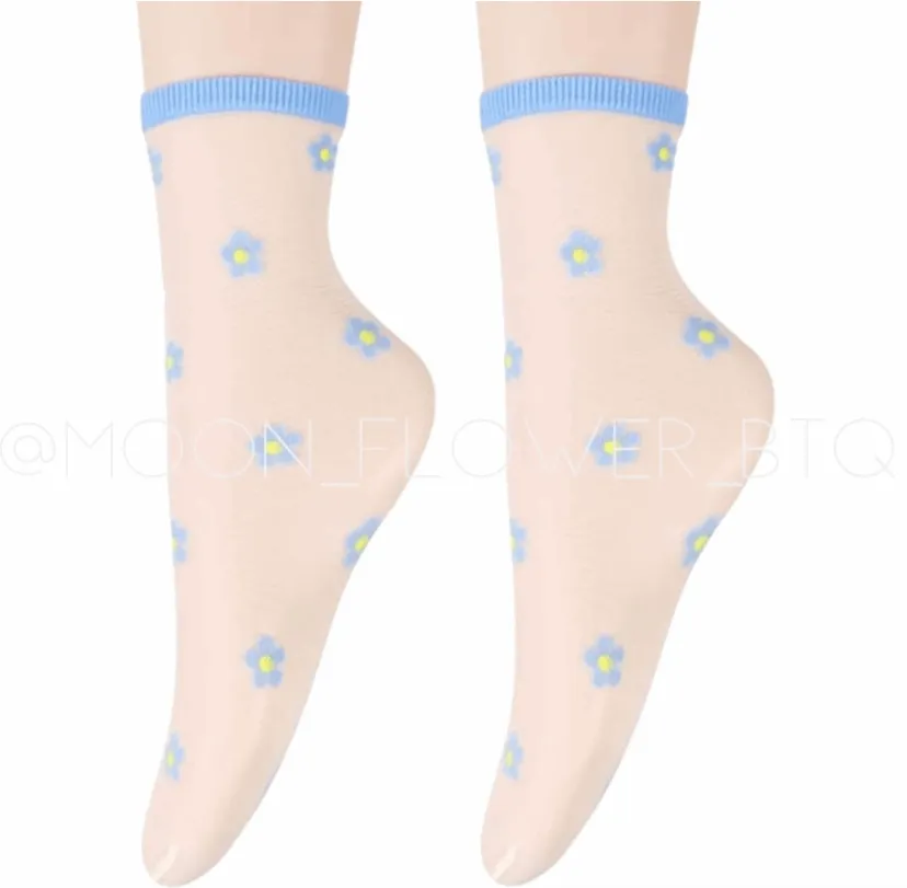 Blue Trendy Summer Floral Mesh Daisy Flower Socks