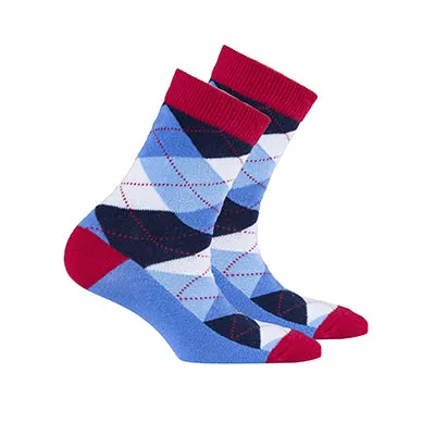 Cerulean Red Argyle Kids Crew Socks