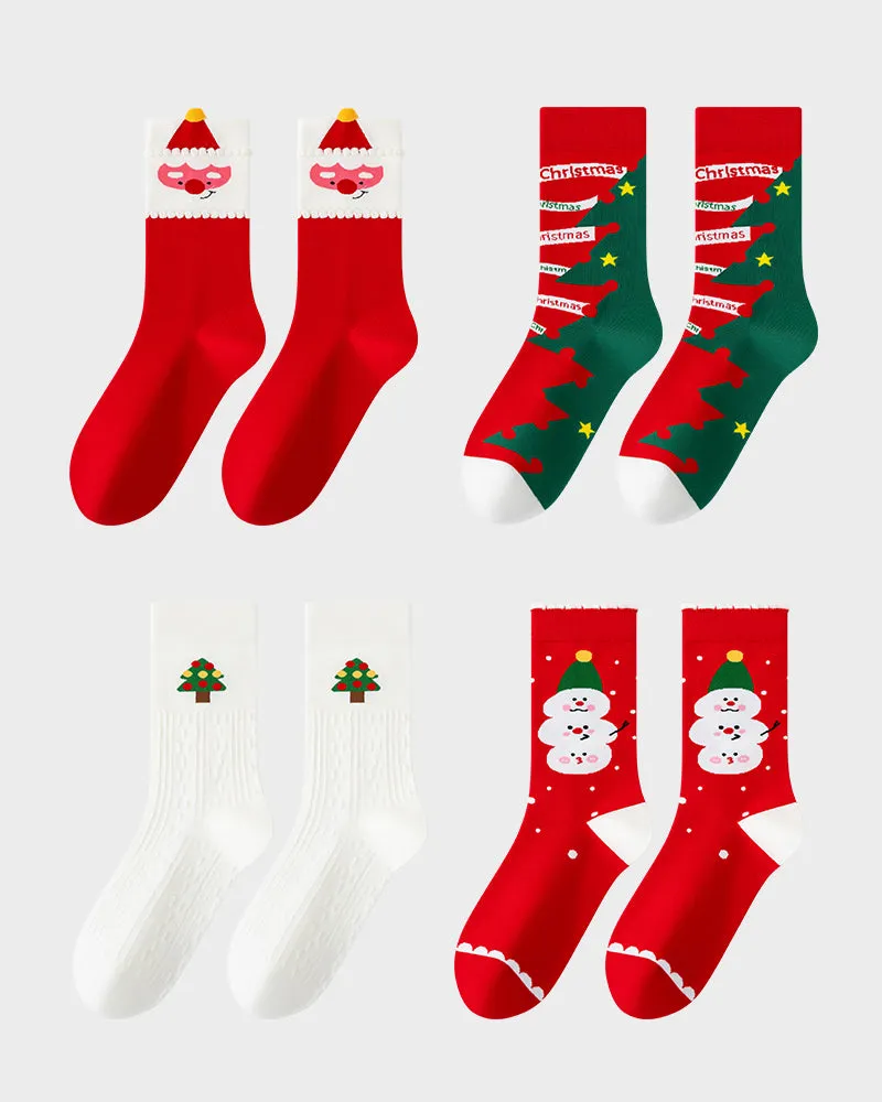 Christmas Print Soft Comfort Socks (4 Pack)