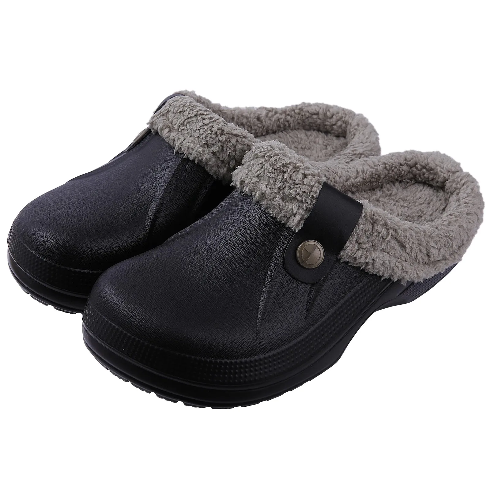 Comwarm Fur Lined Clogs For Women Men Winter Warm Slippers Garden Shoes Waterproof Plush Slippers Couples Home Eva Fuzzy Shoes