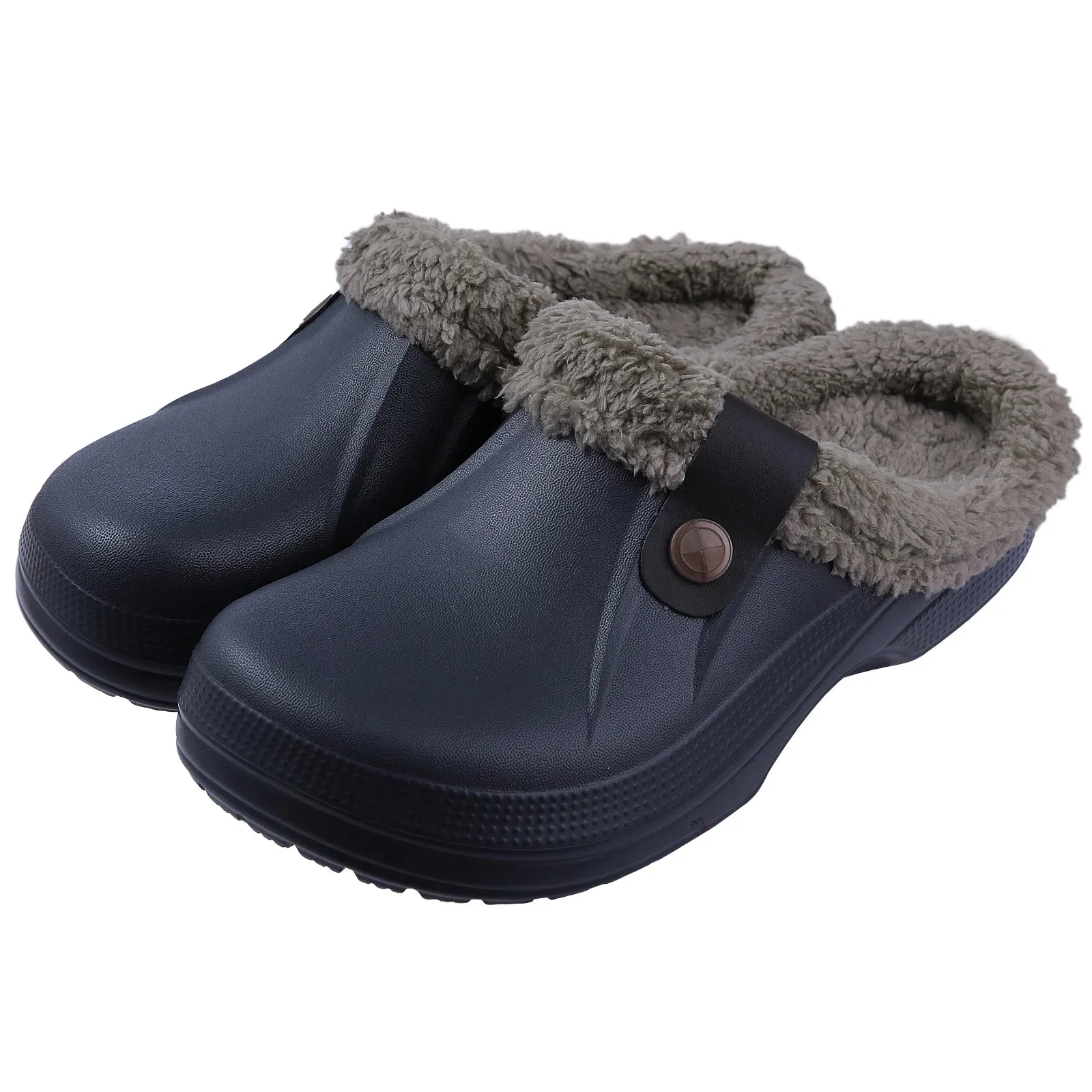 Comwarm Fur Lined Clogs For Women Men Winter Warm Slippers Garden Shoes Waterproof Plush Slippers Couples Home Eva Fuzzy Shoes