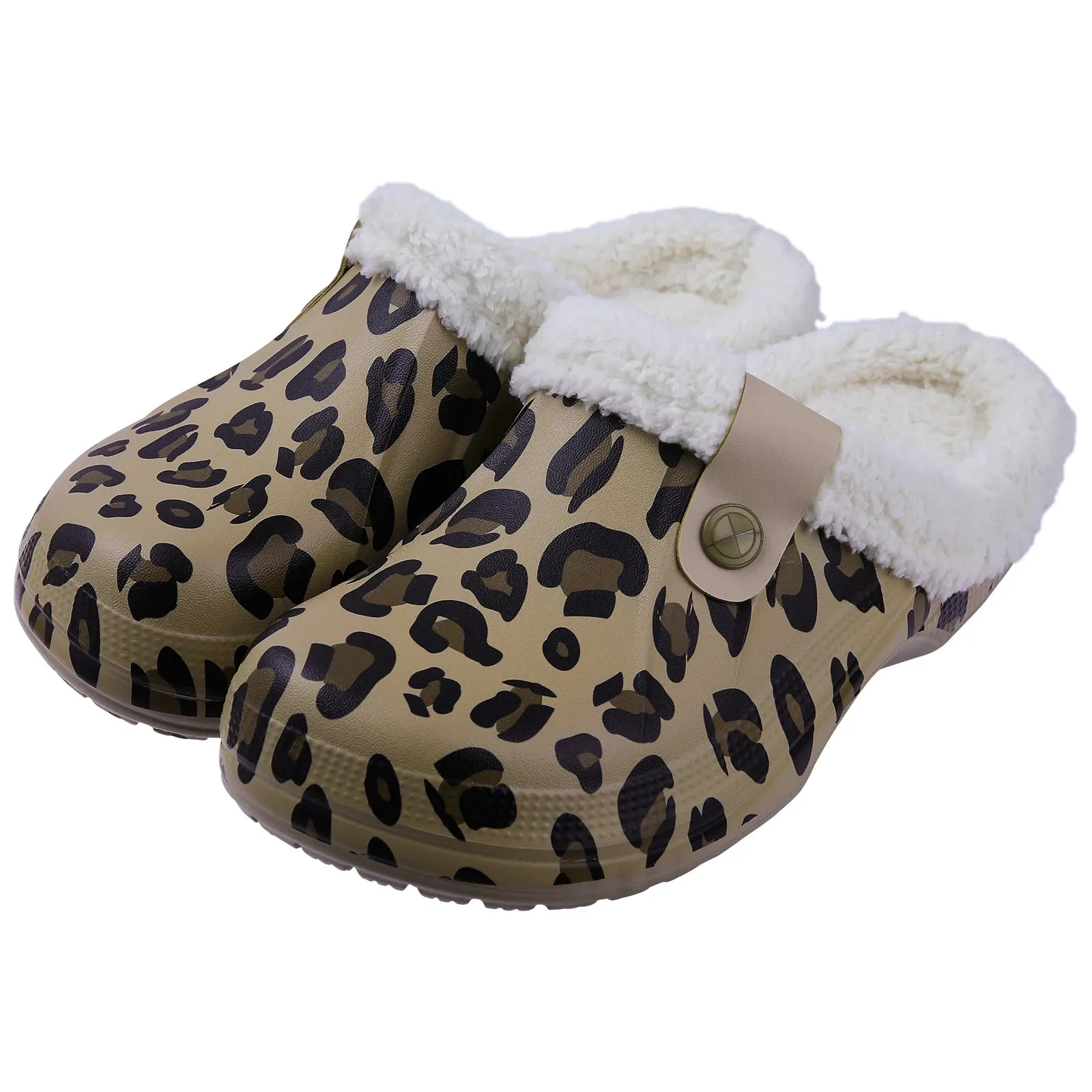 Comwarm Fur Lined Clogs For Women Men Winter Warm Slippers Garden Shoes Waterproof Plush Slippers Couples Home Eva Fuzzy Shoes