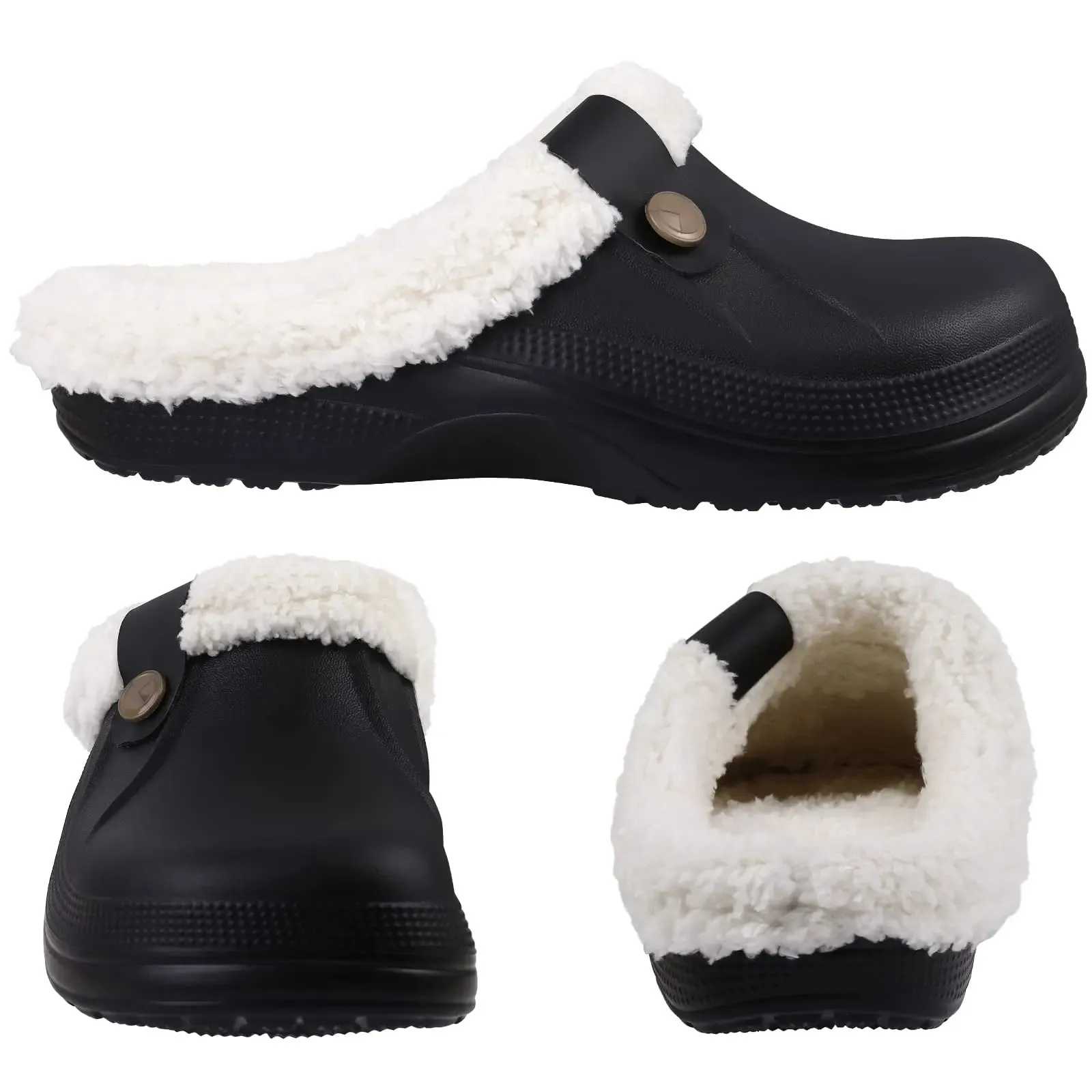 Comwarm Fur Lined Clogs For Women Men Winter Warm Slippers Garden Shoes Waterproof Plush Slippers Couples Home Eva Fuzzy Shoes