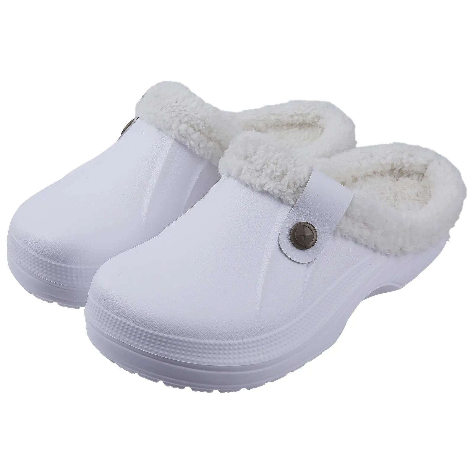 Comwarm Fur Lined Clogs For Women Men Winter Warm Slippers Garden Shoes Waterproof Plush Slippers Couples Home Eva Fuzzy Shoes