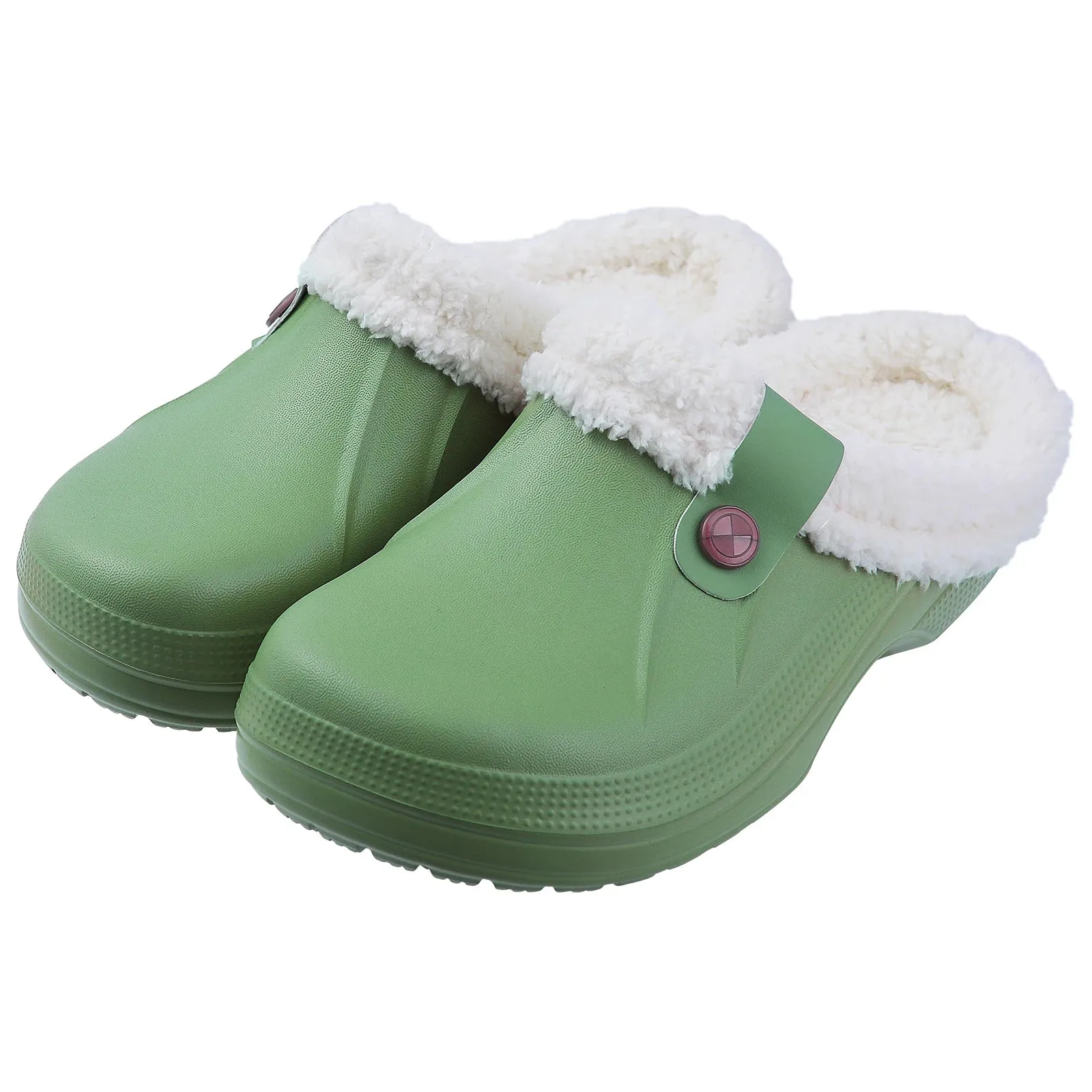 Comwarm Fur Lined Clogs For Women Men Winter Warm Slippers Garden Shoes Waterproof Plush Slippers Couples Home Eva Fuzzy Shoes