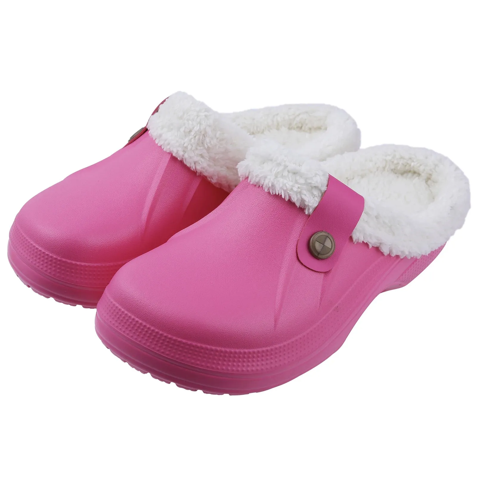 Comwarm Fur Lined Clogs For Women Men Winter Warm Slippers Garden Shoes Waterproof Plush Slippers Couples Home Eva Fuzzy Shoes