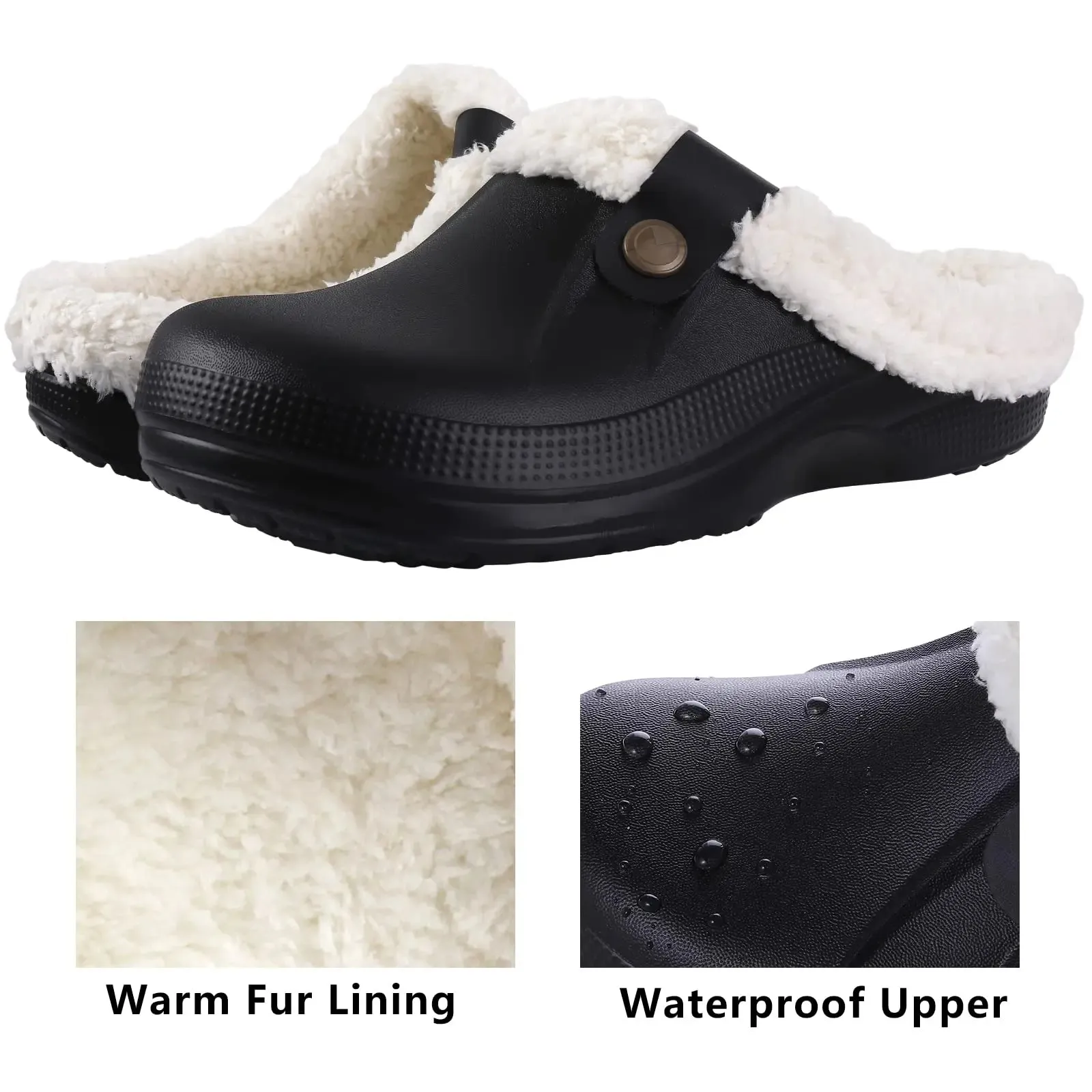 Comwarm Fur Lined Clogs For Women Men Winter Warm Slippers Garden Shoes Waterproof Plush Slippers Couples Home Eva Fuzzy Shoes