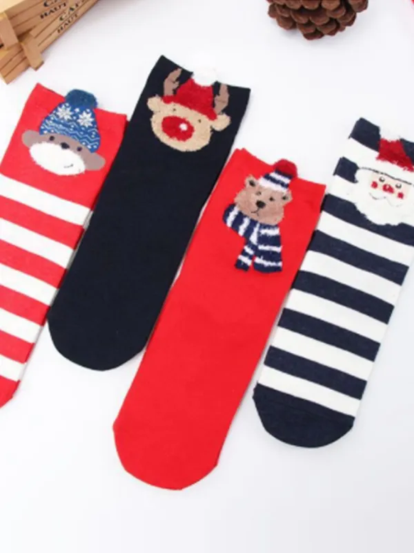 Cotton Tube Socks Stereo Ear Christmas Socks (4 Pairs Of Loading)