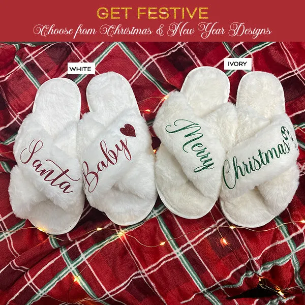 Cozy Christmas Slippers  - Sizes Toddler to XL - Custom Gifts for Her