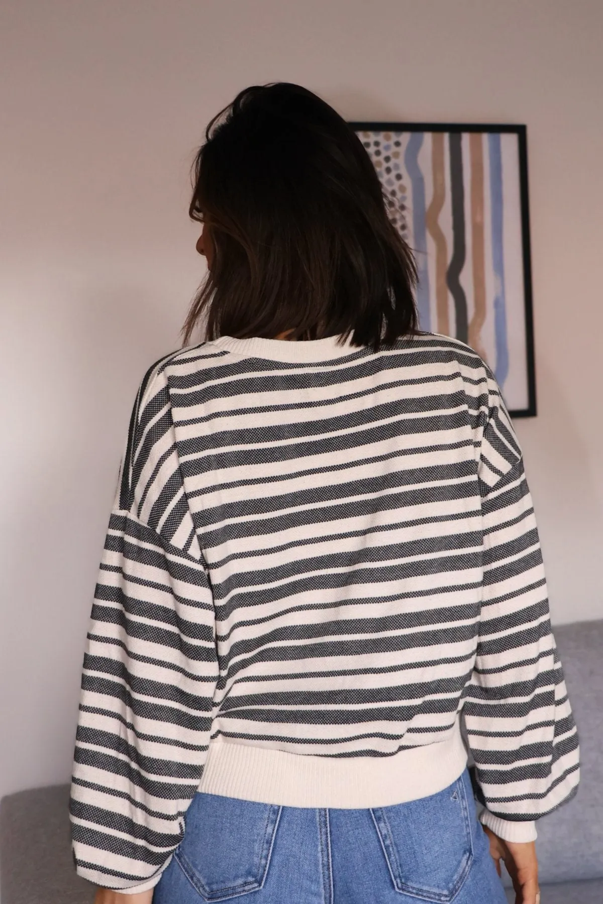 Cream and Black Striped Lounge Sweater