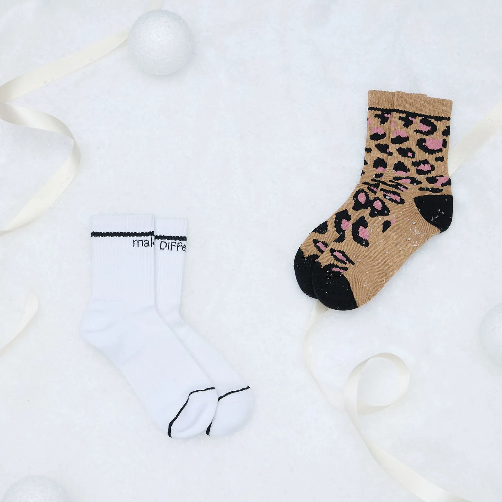 CREW SOCK DUO - LEOPARD   WHITE