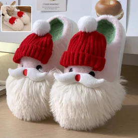 Cute Christmas Santa Claus Home Slippers Winter Warm Indoor Non-slip Floor Plush Shoes For Women