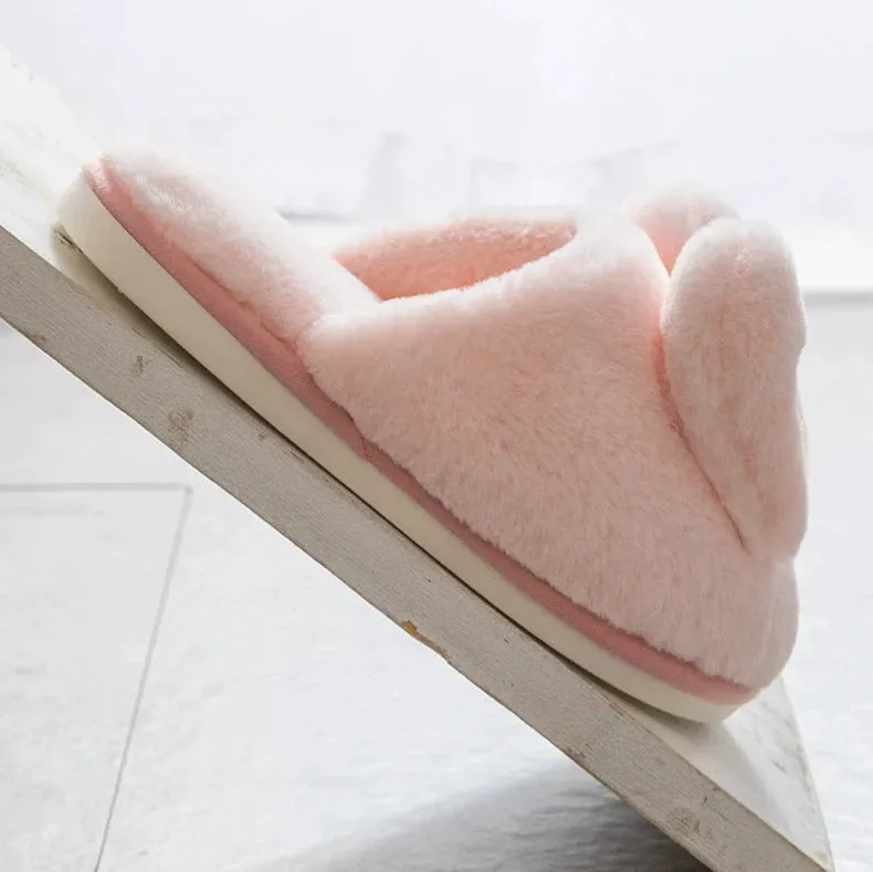 Cute Rabbit Ears Plush Cotton Slippers for Women