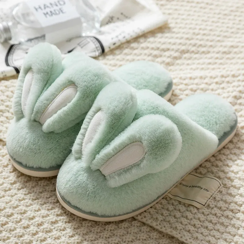 Cute Rabbit Ears Plush Cotton Slippers for Women